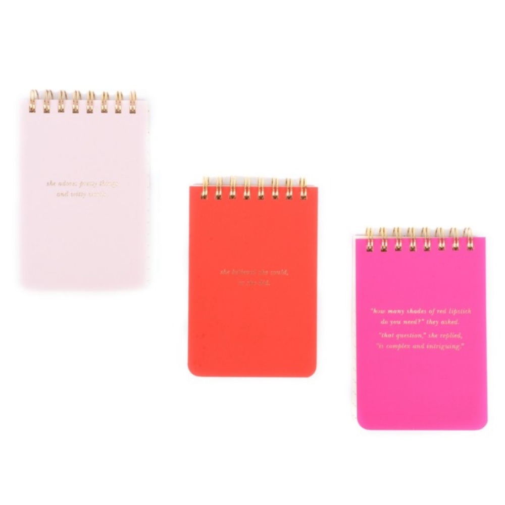 Kate Spade Set of 3 Notepads She Statements Spiral Notebooks Pink Girl Power NWT